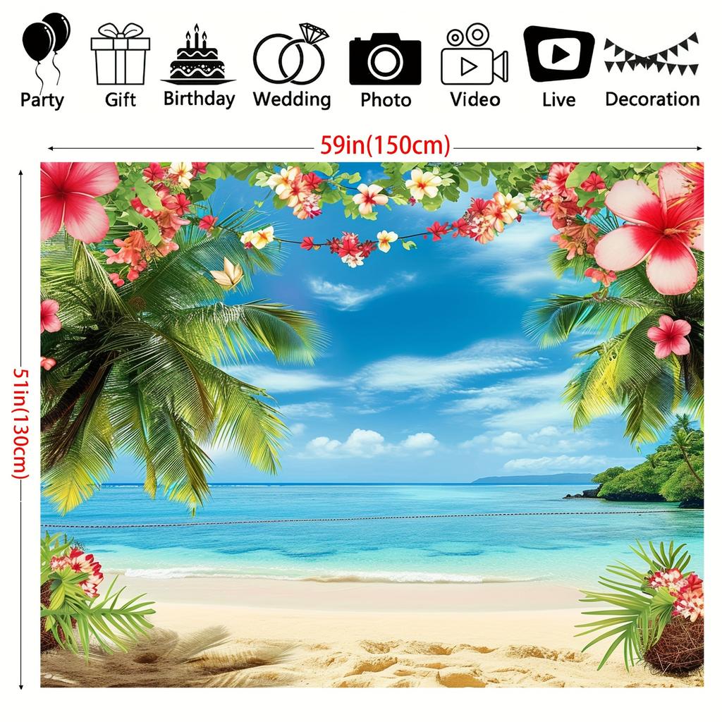 1 Piece, Tropical Floral Palm Design with Hawaiian Beach Background, Perfect for Party Themed Decoration, Indoor and Outdoor Use