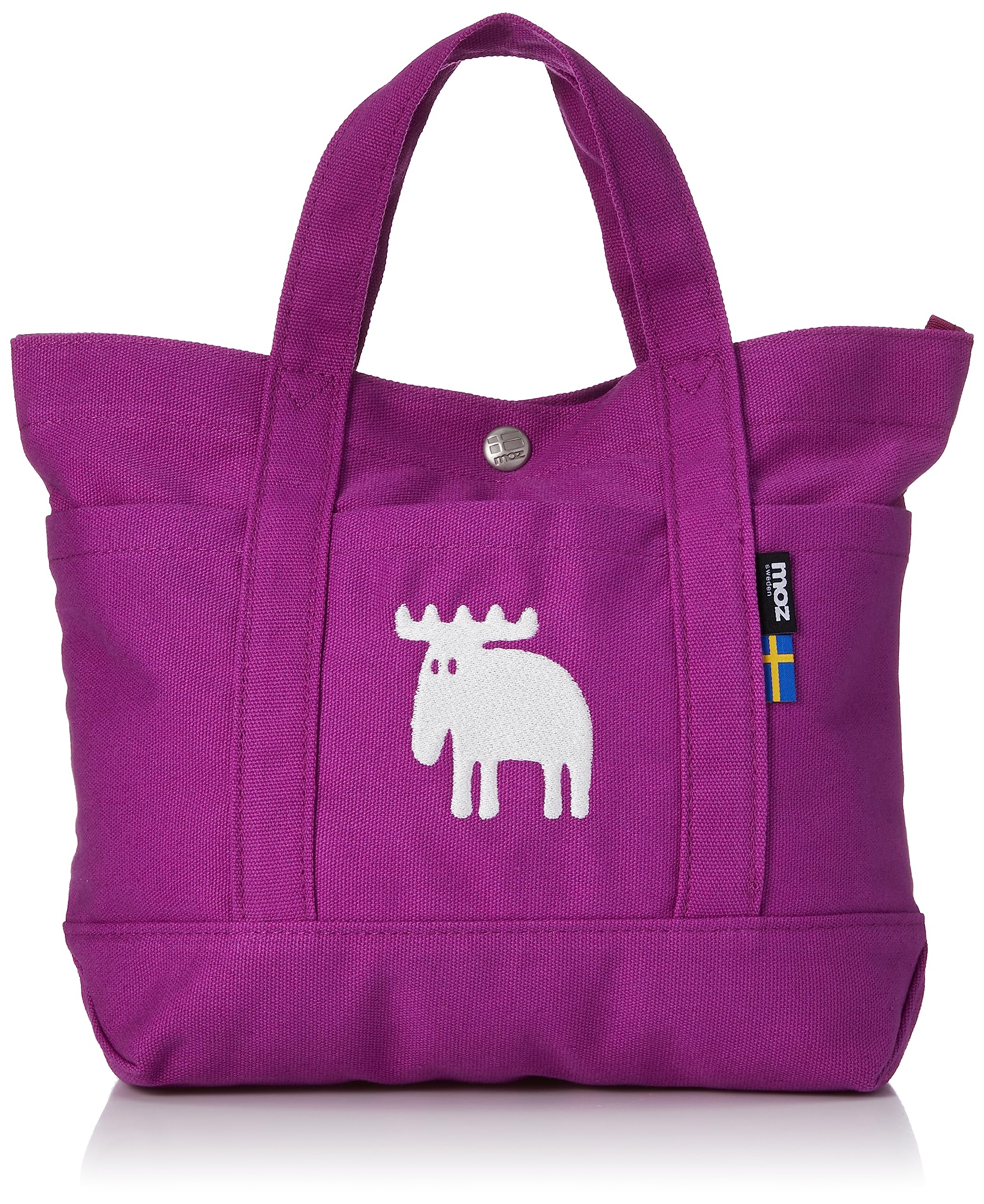 

Moz Canvas Tote Bag, Mini, M, S (approx. 31 x 23 cm), Embroidered, with Pocket and Button, Purple and Pink, ZZHC-04 (Eggplant)