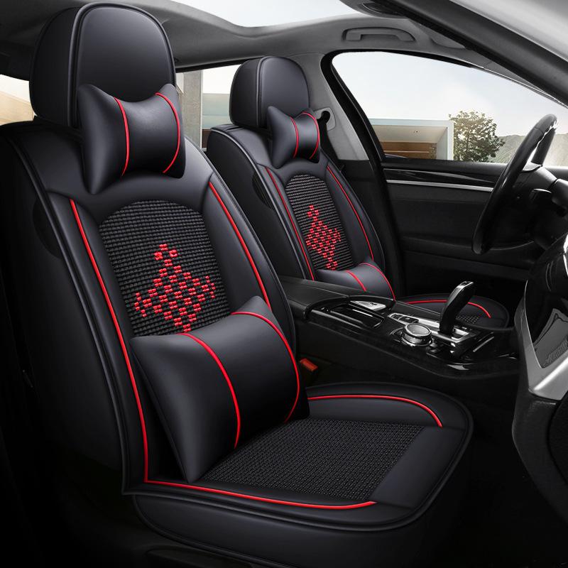5-Seat Car Seat Covers + Headrest Pillow, Curved PU Leather, Light Luxury, Comfortable, Breathable, Simple and Stylish Car Seat Cushions