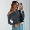 Women's One-Shoulder Ruched Long Sleeve Cropped Top - Autumn Style