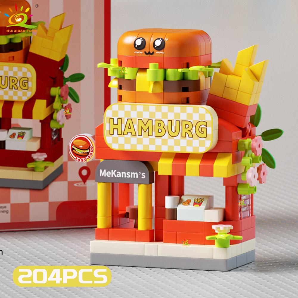 Non-Toxic Moc Cute Street Shop Model Micro Building Block Burger Fried Flower Model Mini Brick Toy For Children Desk Decor.