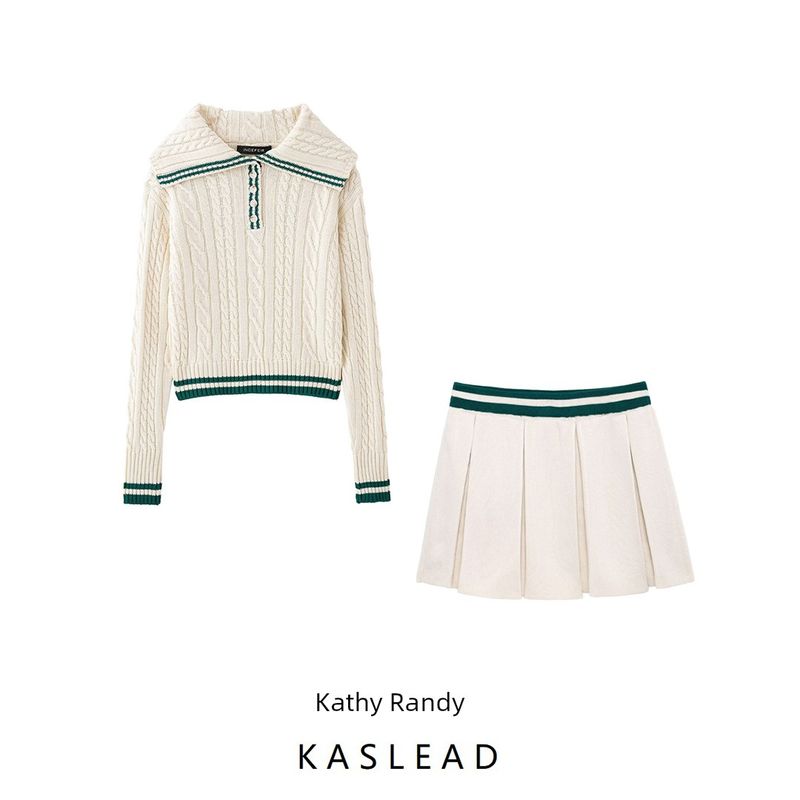 Kaslead New Arrival Women's Fashion Style Lapel Long Sleeves Knitwear Skirt 6771047 6771048