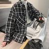 Men's Plaid French-Style Wool Coat - Autumn/Winter Trendy Lapel Loose Jacket.