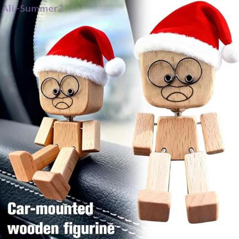 Christmas Shaking Wooden Man Figurine With 12Pcs Magnetic Expressions Shaking Feet Wooden Doll Little Santa Figurine Home Decor