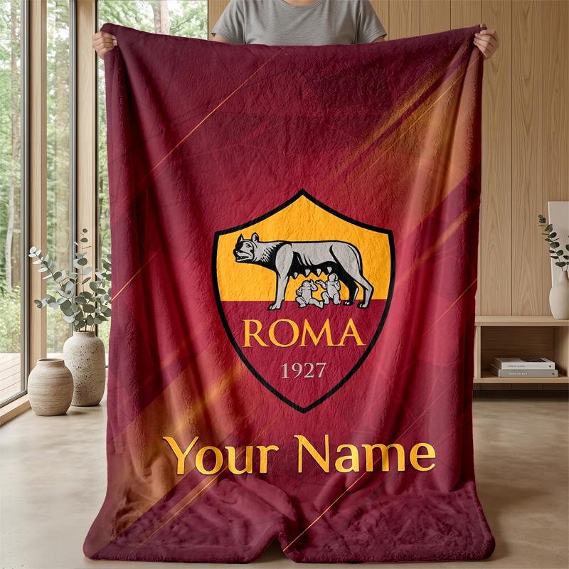Custom Text Flannel Throw Blanket, Lightweight Cozy Bed Sofa BlanketAS Roma
