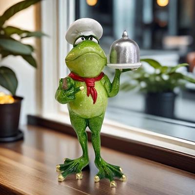 Frog Chef Statue Animal Figurine Display Simulation Resin Artificial Ornament for Table