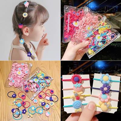 20 Stück/Set Damen Mädchen Niedliche Cartoon Bunte Nylon Elastische Haarbänder Stirnband Kinder Pferdeschwanz Haargummi Mode Haarschmuck