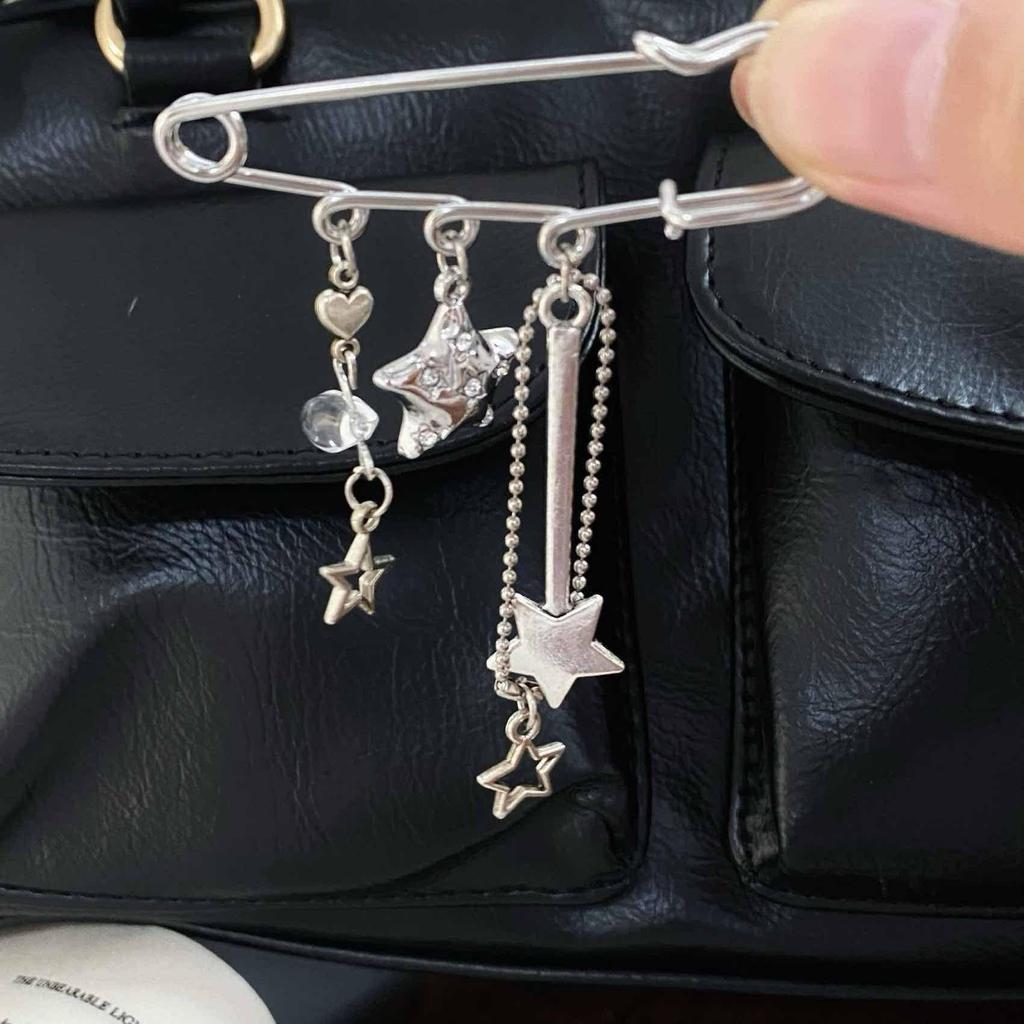 1Pc Starlight Pin Ins Korean Style Blogger Girlfriend Couple Metallic Style Y2K Silver Love Keychain Bag Pendant