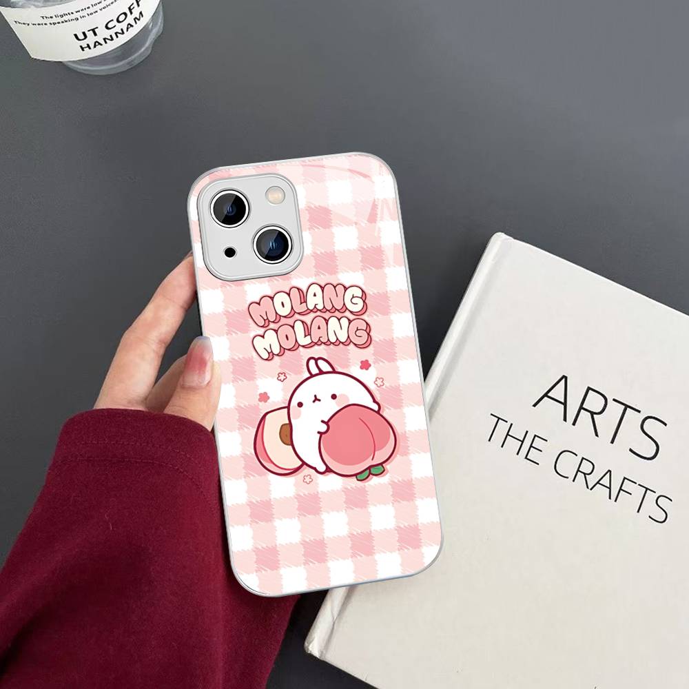 Kawaii Cute Rabbit M-MolangS Anime For IPhone 14 13 12 Mini 11 Pro XS Max X XR 14 Plus Tempered Glass Cover