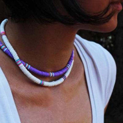Collar de Cadena para Clavícula Hecho a Mano Estilo Playa con Cuentas de Arcilla Blanda para Mujer, Cadena Apilada de Colores, Joyería