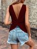 Summer Backless V-neck Knit Casual Sports Tank Top for Women