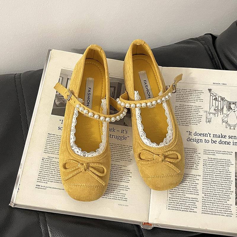 Gentle Bow Pearl Mary Jane Shoes Women's Spring New Temperament Elegant Single Shoes
