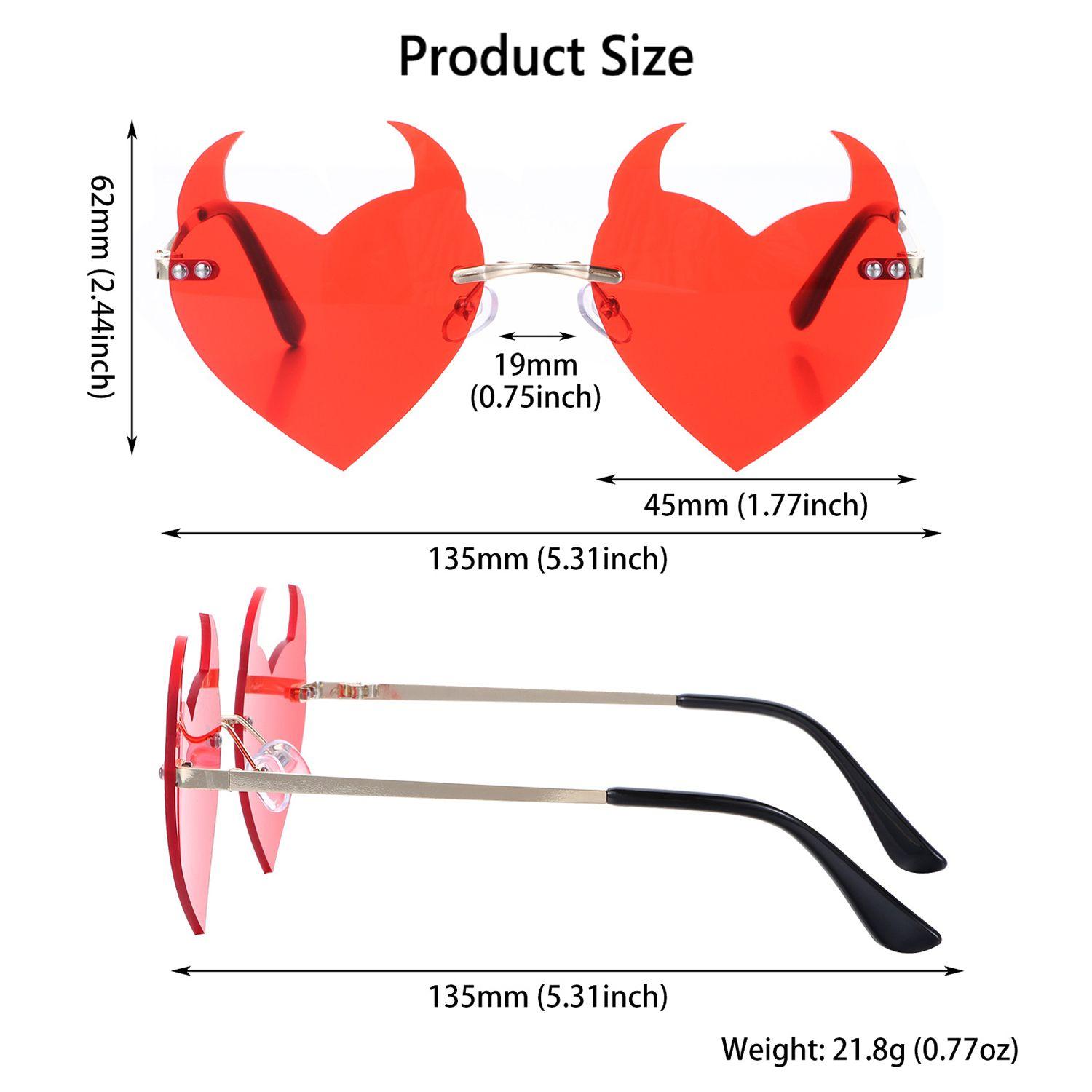 

Солнцезащитные очки Хэллоуин Украшение Дьявольские уши Сердце Форма Безободковые Солнцезащитные очки Рок Рога Модные очки красный