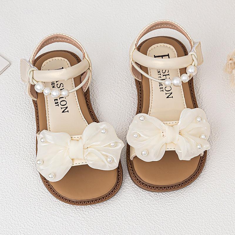 Summer Princess Soft-Soled Closed-Toe Sandals with Bow for Little Girls 24