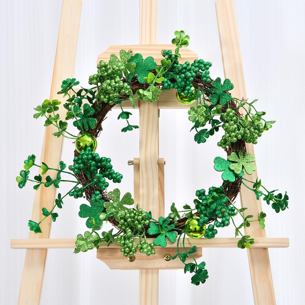 St Patricks Day Wreath for Front Door 15.7 Inch Artificial Clover Lucky Shamrock Wreath for Spring Summer Party Decor