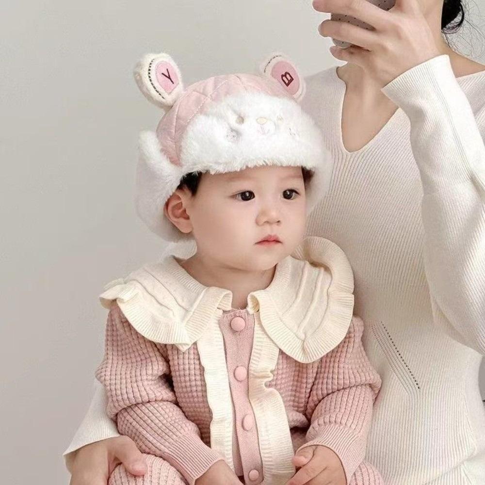 Windproof Cartoon Bear Baby Hat Adjustable Earmuffs Toddler Cap Thicken Ear Protection Trendy Baby Beanie Cap Sports Activities