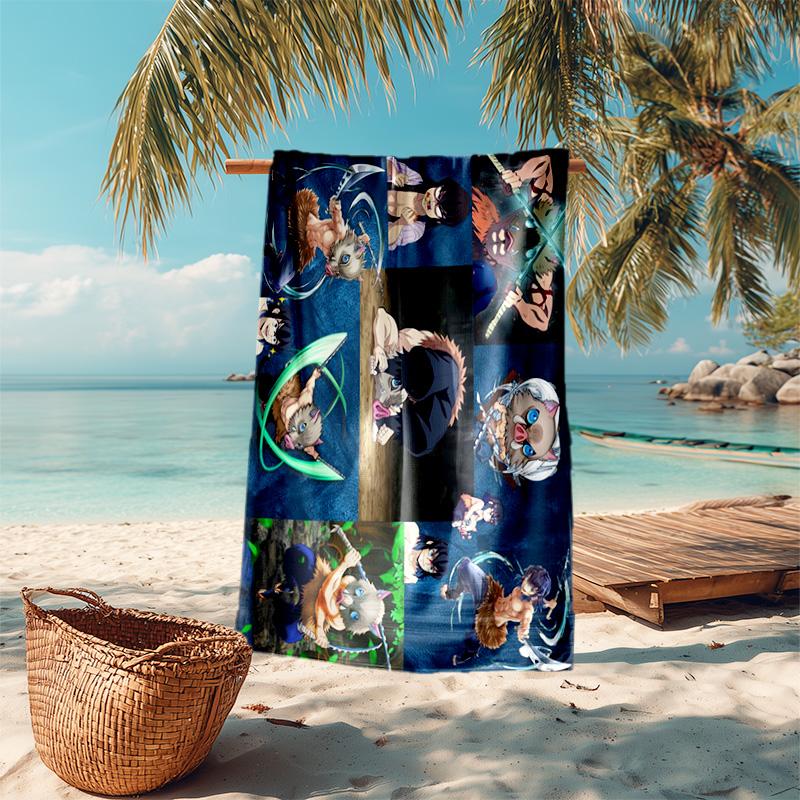 Japanese artist Koyoharu Gotouge's Demon Slayer beach towel, outdoor camping vacation swimming beach towel, outdoor absorbent bath towel blanket K18