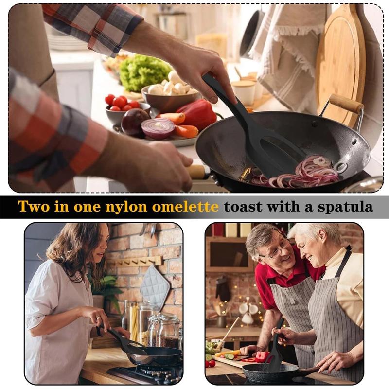 1PC 2 in 1 Grip Flip Spatula Tongs Nylon Non-Stick Egg Flipper Pancake Fish French Toast Omelet Maker Kitchen Tool