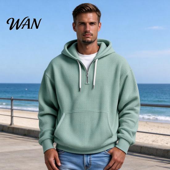 Easy Wear Versatile Outerwear Men Waffle Texture Sweatshirt, Loose Fit Long Sleeve Pullover Tops with Oversized Knit Sweatshirt for Front Pocket,