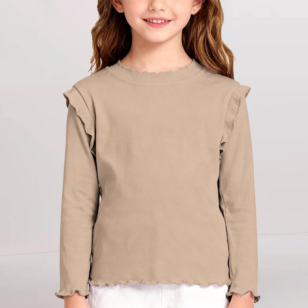 Toddler Girls' Soft Cotton Ruffle Shirt  Crewneck Long Sleeve Slim Fit  Top