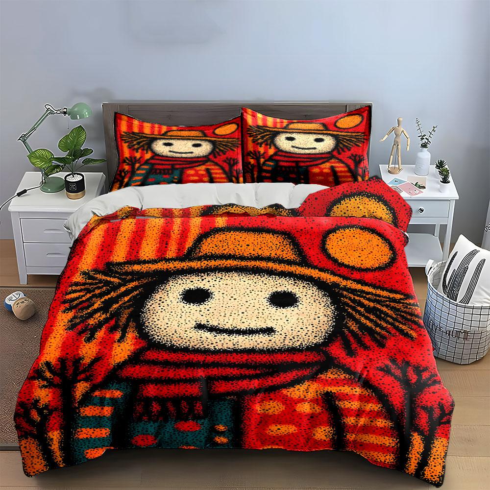 Cute Scarecrow with Warm Scarf Bedding Duvet Cover Set (1*Duvet Cover 2*Pillowcases, without duvet insert)