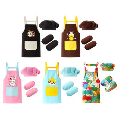 Kids Boys Girls Waterproof Apron Painter Chef Cosplay Costume Prop Cooking Baking Eating Drawing Cover Bib with Hat Arm Sleeve