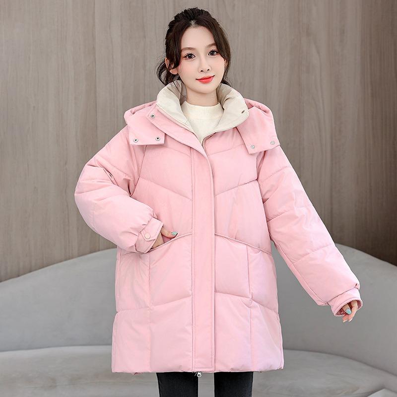 Padded-padded clothes Women's hooded windproof winter age reduction loose thickened warm medium and long padded jacket tide