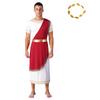 Mens Ancient Greek Toga Costume Short Sleeve Retro Gold Trim Roman Robe Headband Cosplay