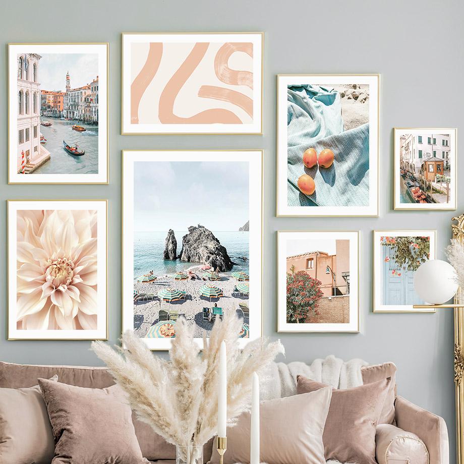 Venedig Meer Tür Gebäude Frucht Herbstlandschaft Poster und Drucke Wandkunst Leinwandmalerei Bilder Für Wohnzimmer Heimdekor