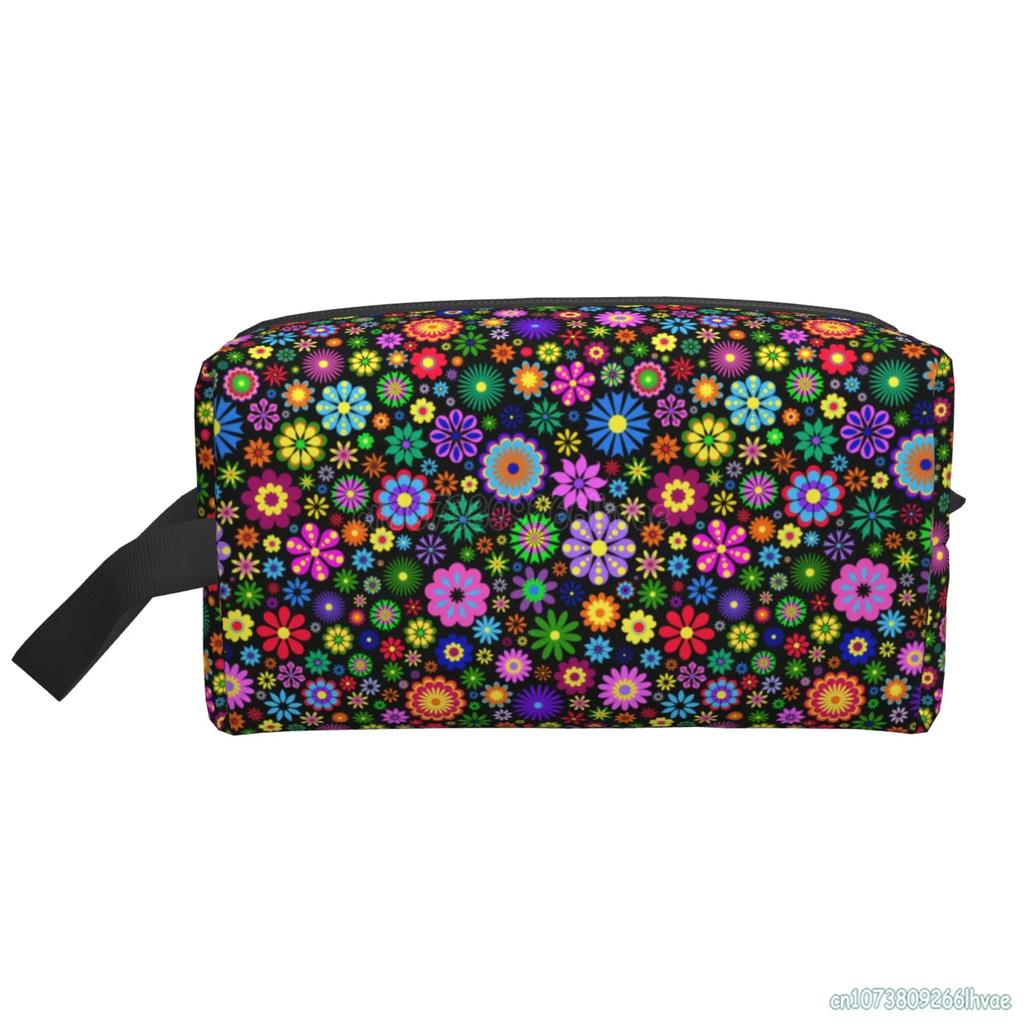 Hippie Flower Women Travel Makeup Pouch Waterproof Large-capacity Travel Cosmetic Bag with Handle Cosmetic Bag Storage Bag