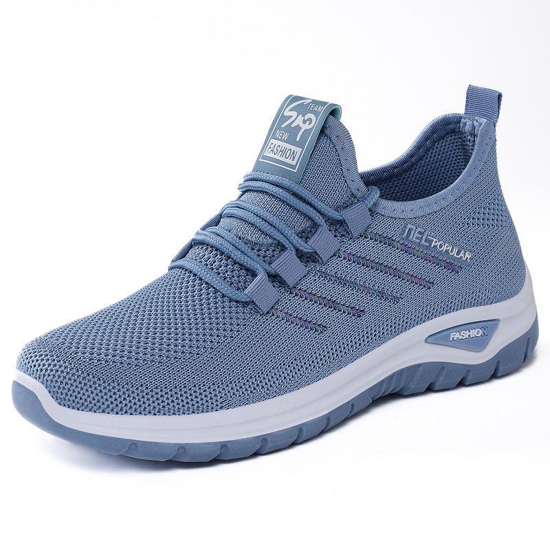 Shoes Female Couple Large Size Lace-up Sneakers Soft-soled Women's Shoes Fly-woven Breathable Casual Shoes Shallow Mouth Thick-soled Single Shoes