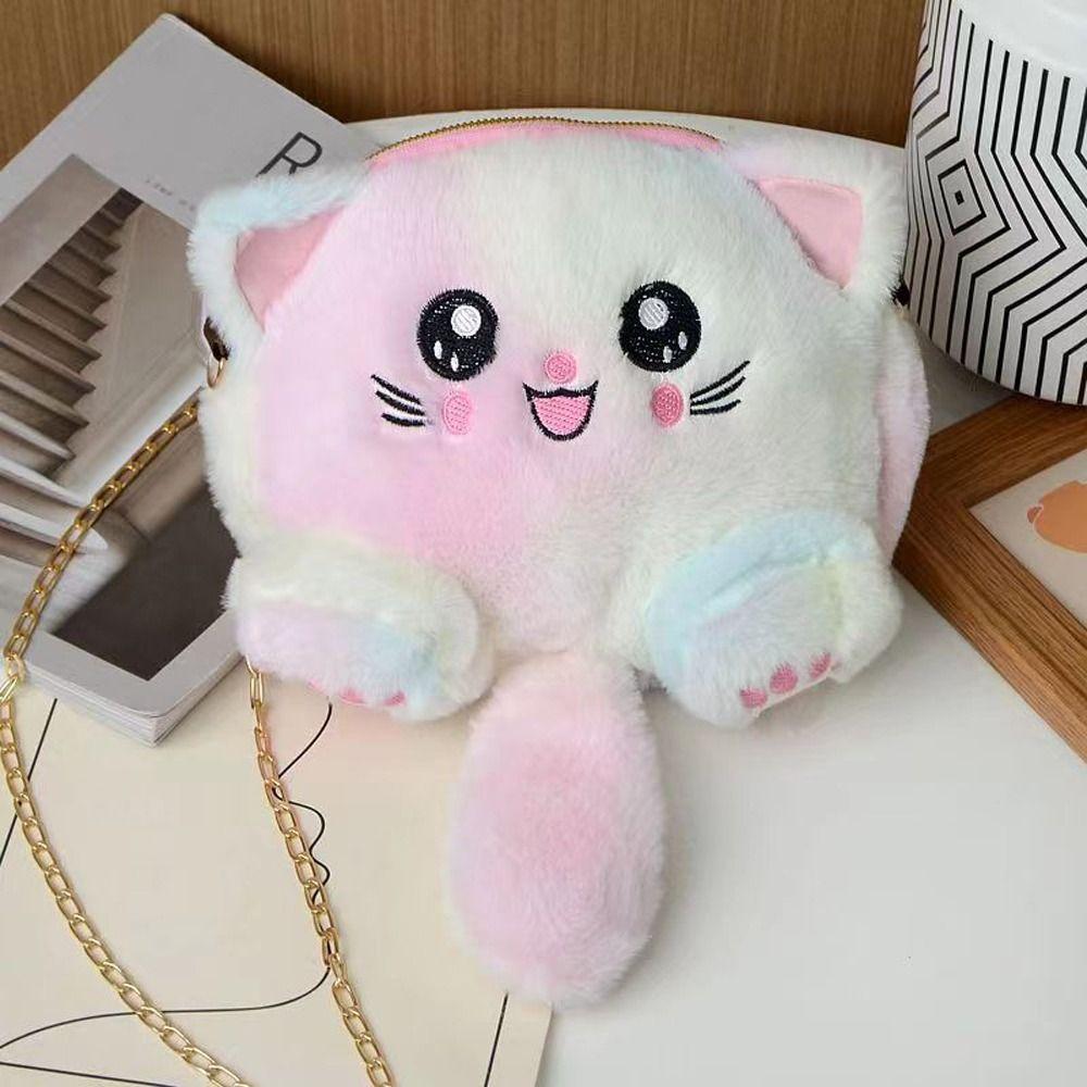 Faux Fur Plush Crossbody Bag Chain Strap Stuffed Doll Bag Cute Cat Shoulder Bag  Shopping