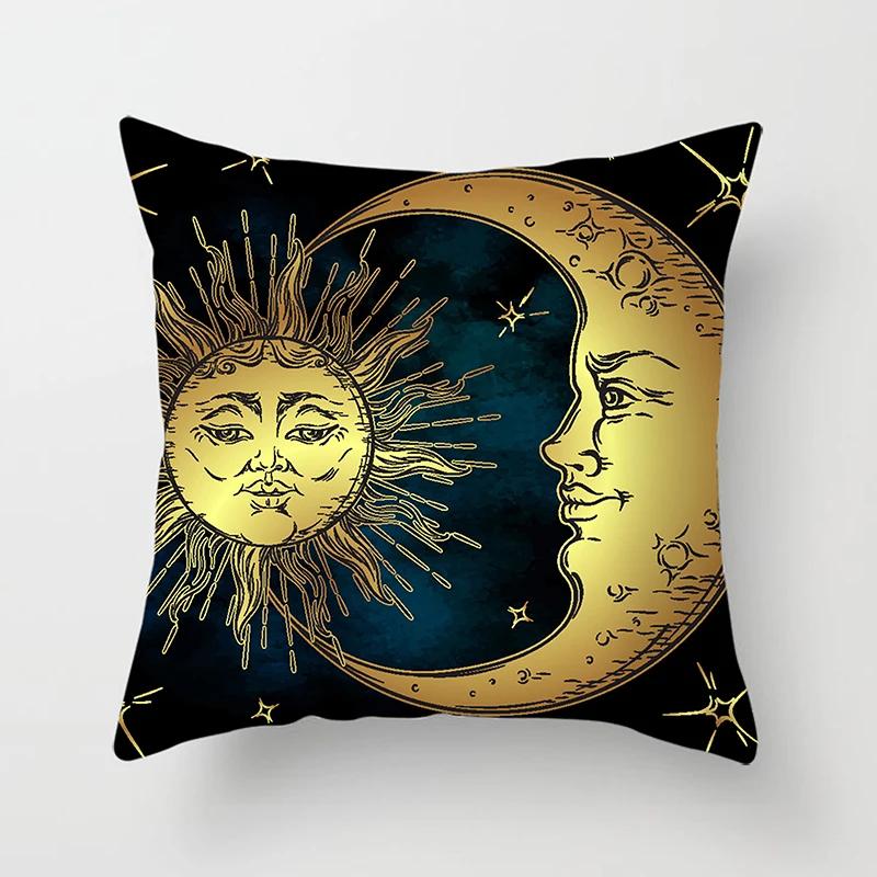 Home Decor Sun & Moon Themed Cosmic Throw Pillow Covers Pattern Cushion Cover Suitable For Sofa Bedroom Car Pillow Cover