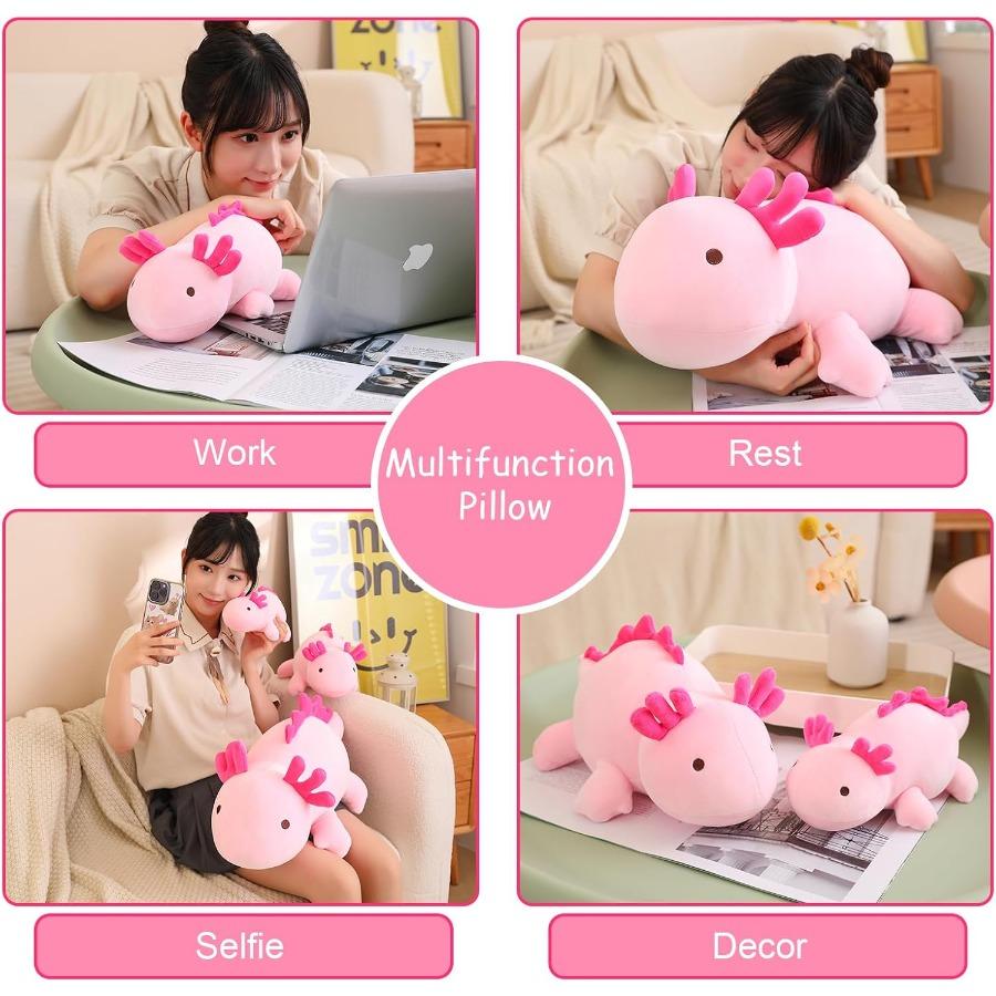 Pink Weighted Axolotl Plush Toy 23.6 Inch 3.1 Lbs Adorable Stuffed Animal Pillow Designed for Girls Boys Gentle Huggable Present Pink Filled Featuring