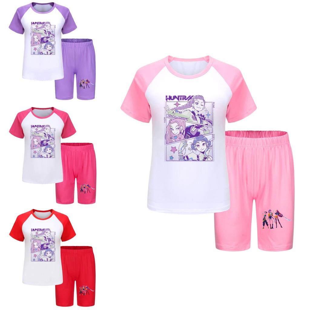 Kpop Demon Hunters Children Summer Sports Set With Cotton Tee And Shorts For Kids