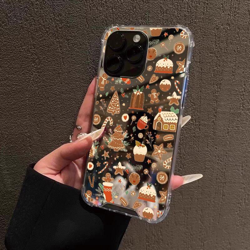 Christmas Biscuit Man Pattern Mirror Acrylic Phone Case For iPhone 17 Pro Max 16 15 14 13 12 11 XS X XR 7 8 Plus Bumper Cover