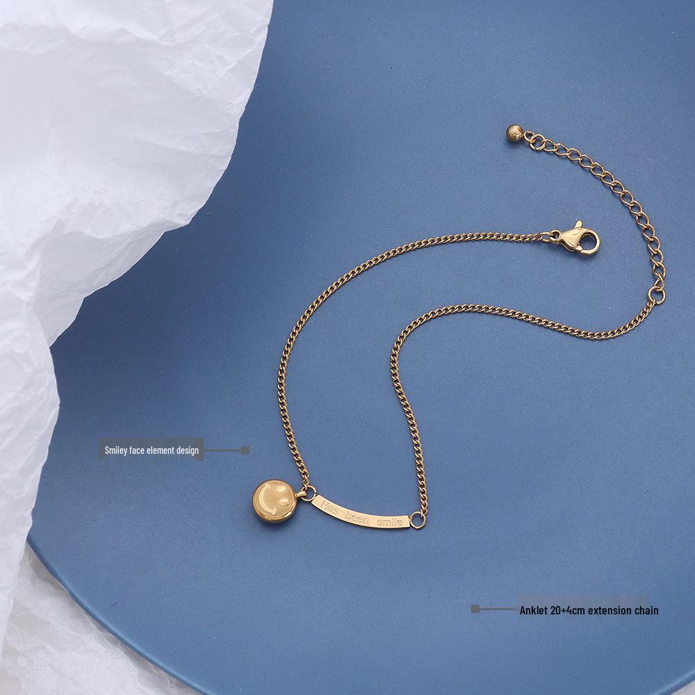 Smiley Face 18K Gold Plated Anklet - Fashionable Titanium Steel Beach Accessory