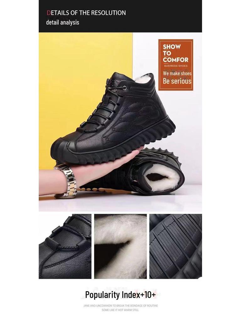 Férfi magas szárú bőr hócsizma: Téli pamut, bársonybéléssel, vastag gyapjú, lezser, divatos dizájn