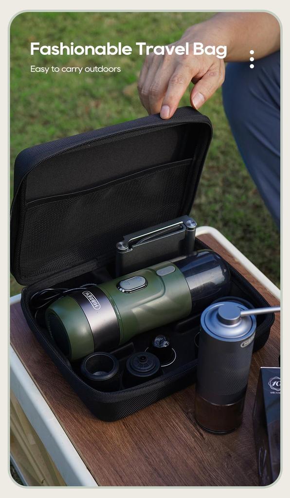 HiBREW H4B Wireless Portable 3 In 1 Espresso Coffee Maker - 15 Bar Pressure - 2200mAh Rechargeable Battery - 3 Cables Fpr Charging