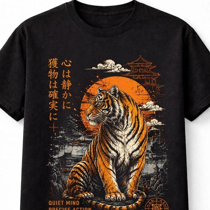 Quiet Mind Precise Action Tiger Warrior Graphic Unisex TShirt S