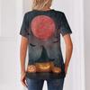 Womens Halloween Print V Neck Short Sleeve Button T Shirt Casual Loose Fit Top with Pumpkin and Bat Design Suitable for Daily Wear
