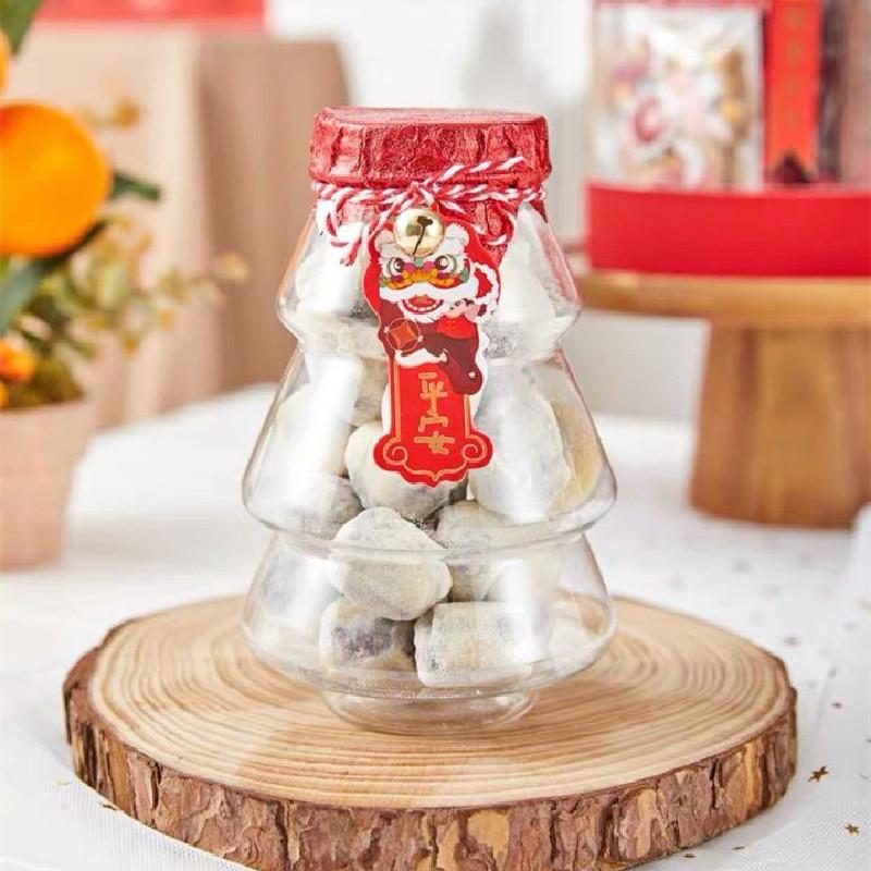 500ml Red Snowman Christmas Tree PET Bottle for Milk Tea, Juice, Beverage, and Coffee