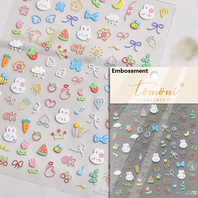 1pcs Cute Sketching Graffiti Animal Cat Dog Rabbit Bear Laser Nail Art Sticker Designs Self Adhesive Decoration Decal Acessories