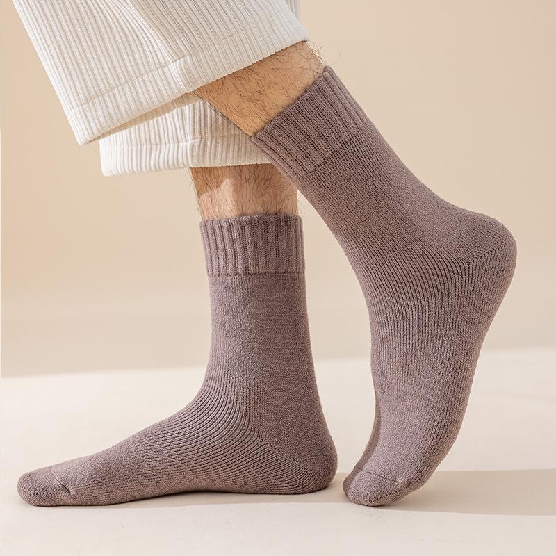 Super Thick Wool Socks, Men's Winter Mid-calf Socks with Fleece, Thickened Warm Cotton Socks, Cold-resistant Fleece Autumn and Winter Long Socks