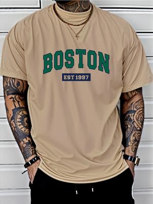 Sommer 3D-gedrucktes Herren Freizeit Sport Locker Plus BOSTON Print Bequemes Einkaufen Rundhals Kurzarm T-Shirt Top