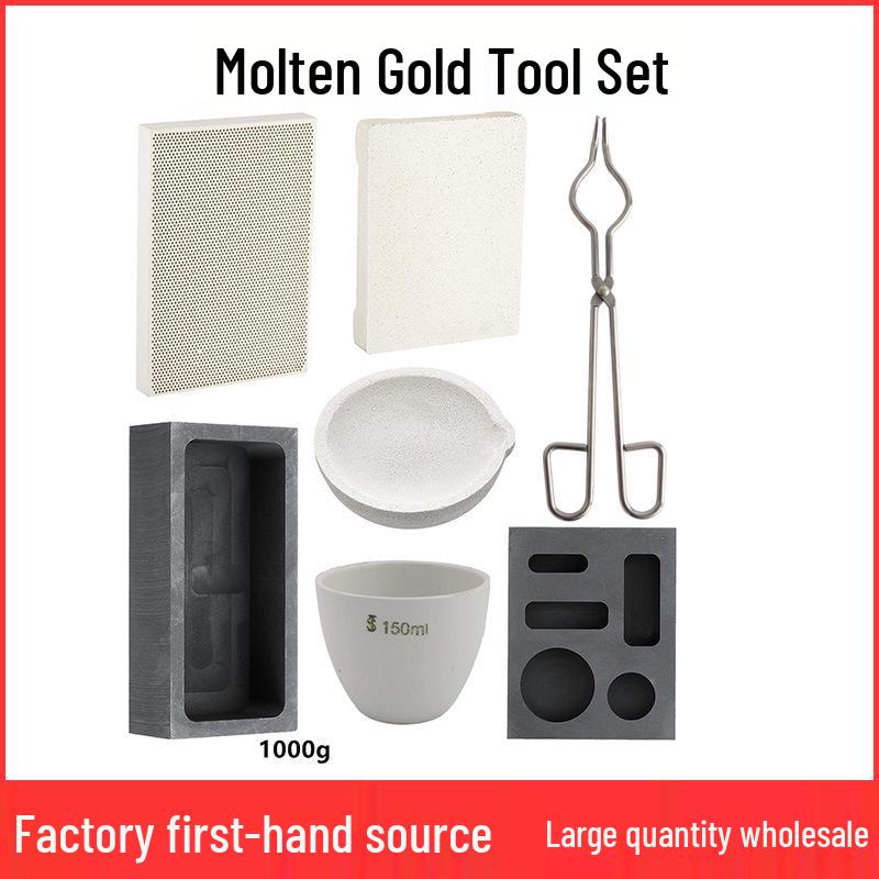 Jewelry Accessory Set: Gold Melting Crucible, Tongs, Firebrick, Graphite Rod, Oil Pan, Gold Beating Tools, Stainless Steel