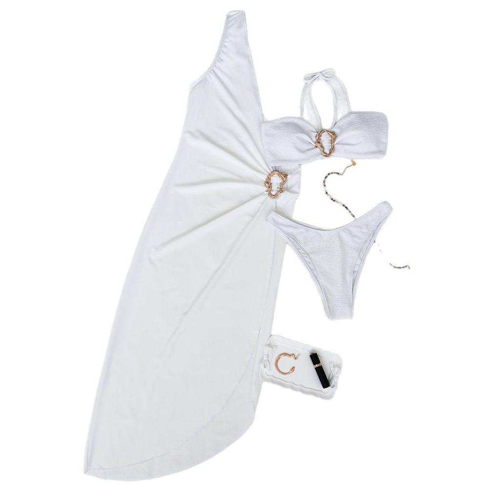 2026 European & American Style Metal Bandeau Three-Piece Bikini Set