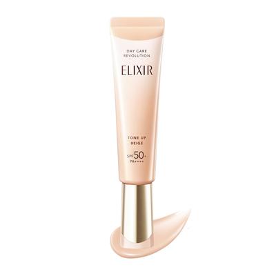 Elixir UV Emulze Denní péče Revolution Tone Up BE ca Čistě béžová 35g Emulze Podkladová báze Ochrana proti slunci Korekce skvrn Hydratační Béžová Obsahuje vitamín