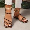 Leopard Print Women Sandals 2025 New Summer Flat Casual Slippers Fashion Open Toed Square Toe Women's Shoes Sandalias De Mujer