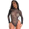 Sexy Fishnet Bodysuit Costume Lingerie For Woman Open Crotch Bodystocking Diamonds Erotic Long Sleeve Underwear Porn Catsuit